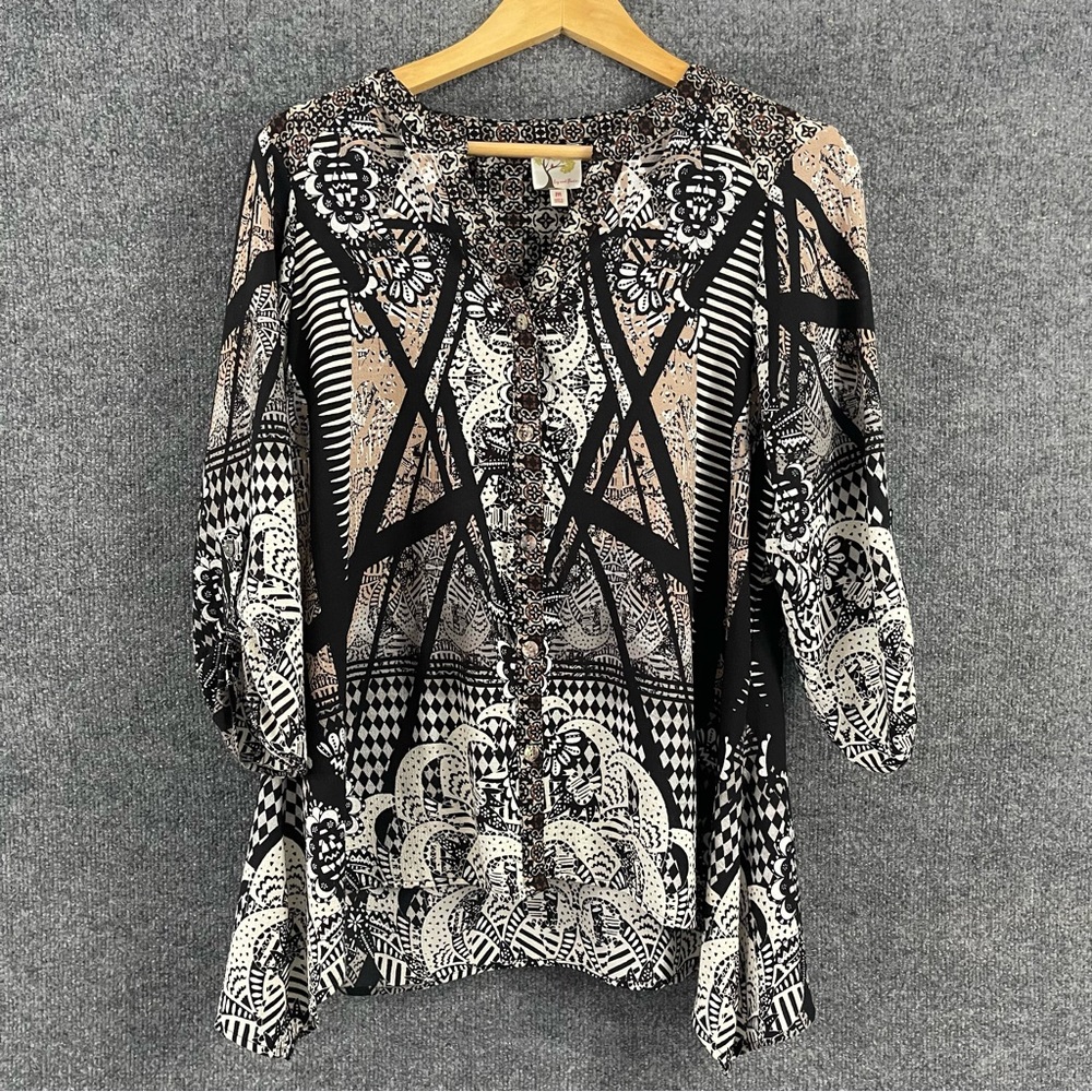 Anthropologie Fig & Flower mixed Media Blouse Womens Medium 3/4 Sleeve